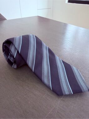 Lanvin Navy and Light Blue Striped Silk Tie